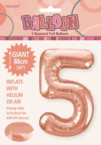 Giant Rose Gold Number 5 86cm (34”) Foil Balloon